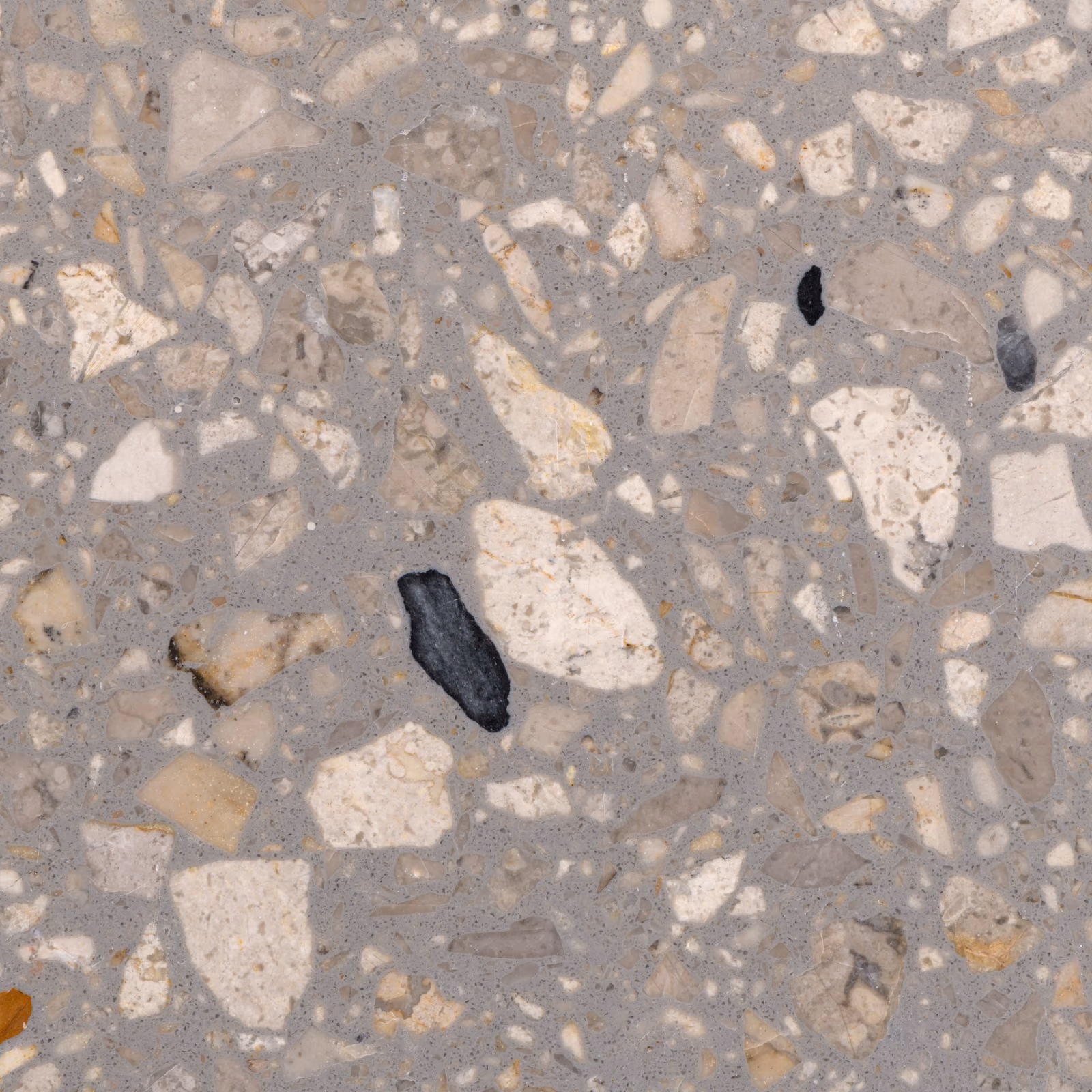 Terrazo de cerca: trozos de mármol y piedra en el cemento